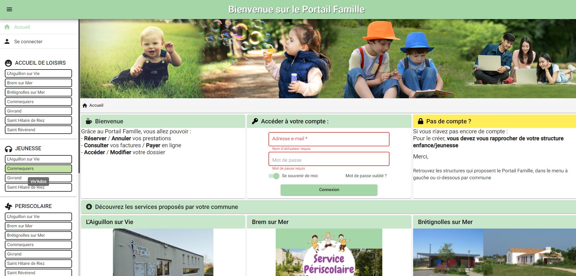 Visuel du site internet PORTAIL FAMILLE
